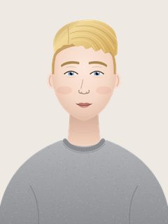 Erik, an illustrated AI teacher. Short blond hair swept to the side, fair skin, light-blue eyes, clean-shaven, heather-grey crewneck sweater.