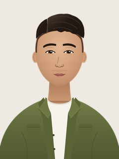 Mateo, an illustrated AI teacher. Short dark wavy hair with a side part, clean-shaven, olive overshirt over a white tee.